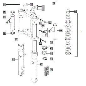 Zoek onderdelen op tekening Tomos voorvork nieuw type ( vanaf b.j.2007)