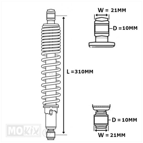 MKX Schokdemper set ZWART. Tomos 310mm